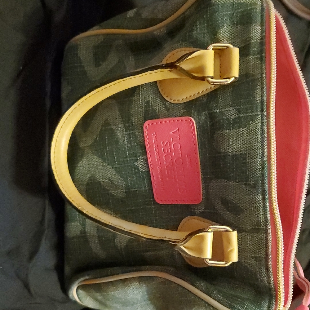 Victoria's Secret  Denim and Pink Satchel With Beige Handles